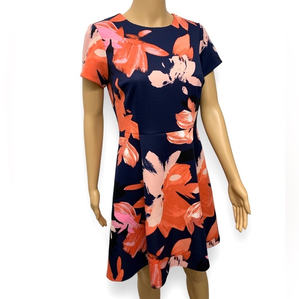 Vince Camuto Coral Pink Floral Flare Cocktail Mini Dress Women’s size 8P - Picture 4 of 12